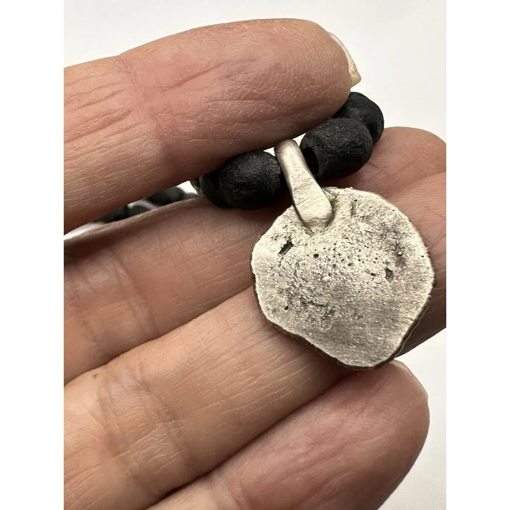 Natural Java Glass Beads Necklace Sterling Silver Thunderbird Pendant Artisan